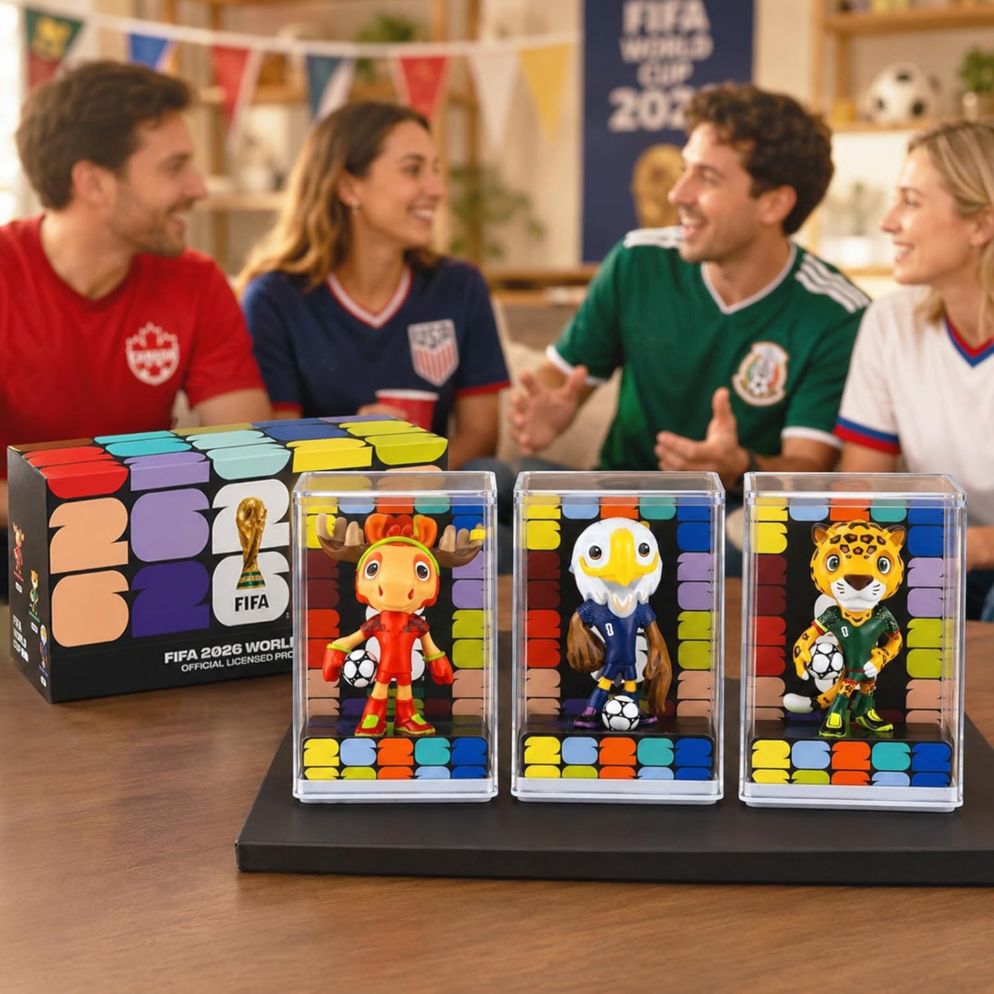 FIFA World Cup 2026 Mascot Figurines Set of 3 – USA Eagle, Mexico Jaguar & Canada Moose | Soccer Collectible Gift with Display Case