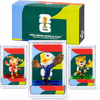 FIFA World Cup 2026 Mascot Figurines Set of 3 (6cm) – USA Eagle, Mexico Jaguar & Canada Moose | Mini Soccer Collectible Gift with Display Case
