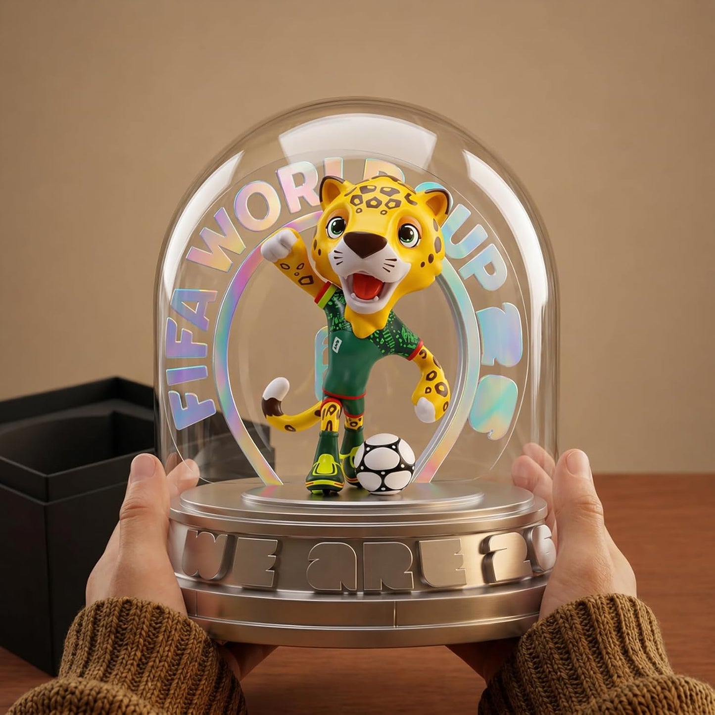 FIFA World Cup 2026 Mexico Mascot Zayu Jaguar Statue – Personalized Laser Engraved | Official Licensed 25cm Display with Acrylic Dome