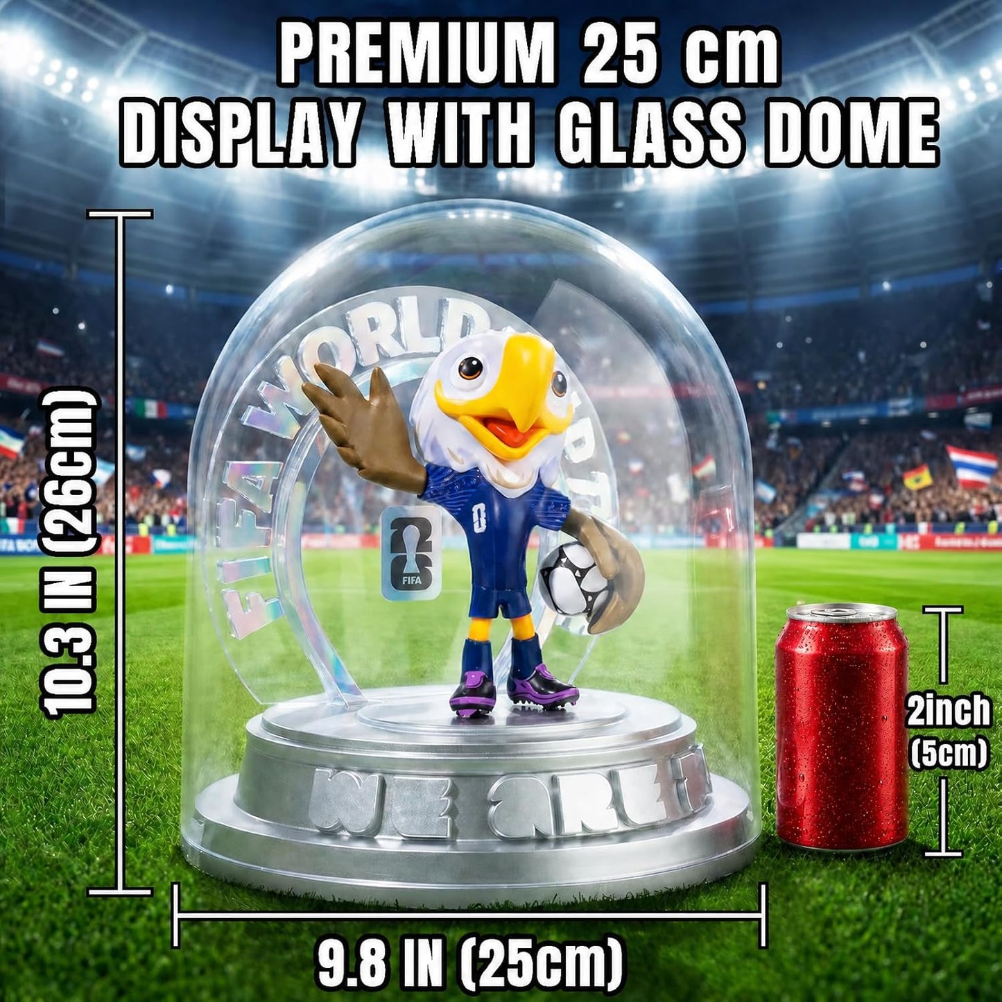 FIFA World Cup 2026 USA Mascot Clutch the Bald Eagle Statue – Personalized Laser Engraved | Official Licensed 25cm Display with Acrylic Dome