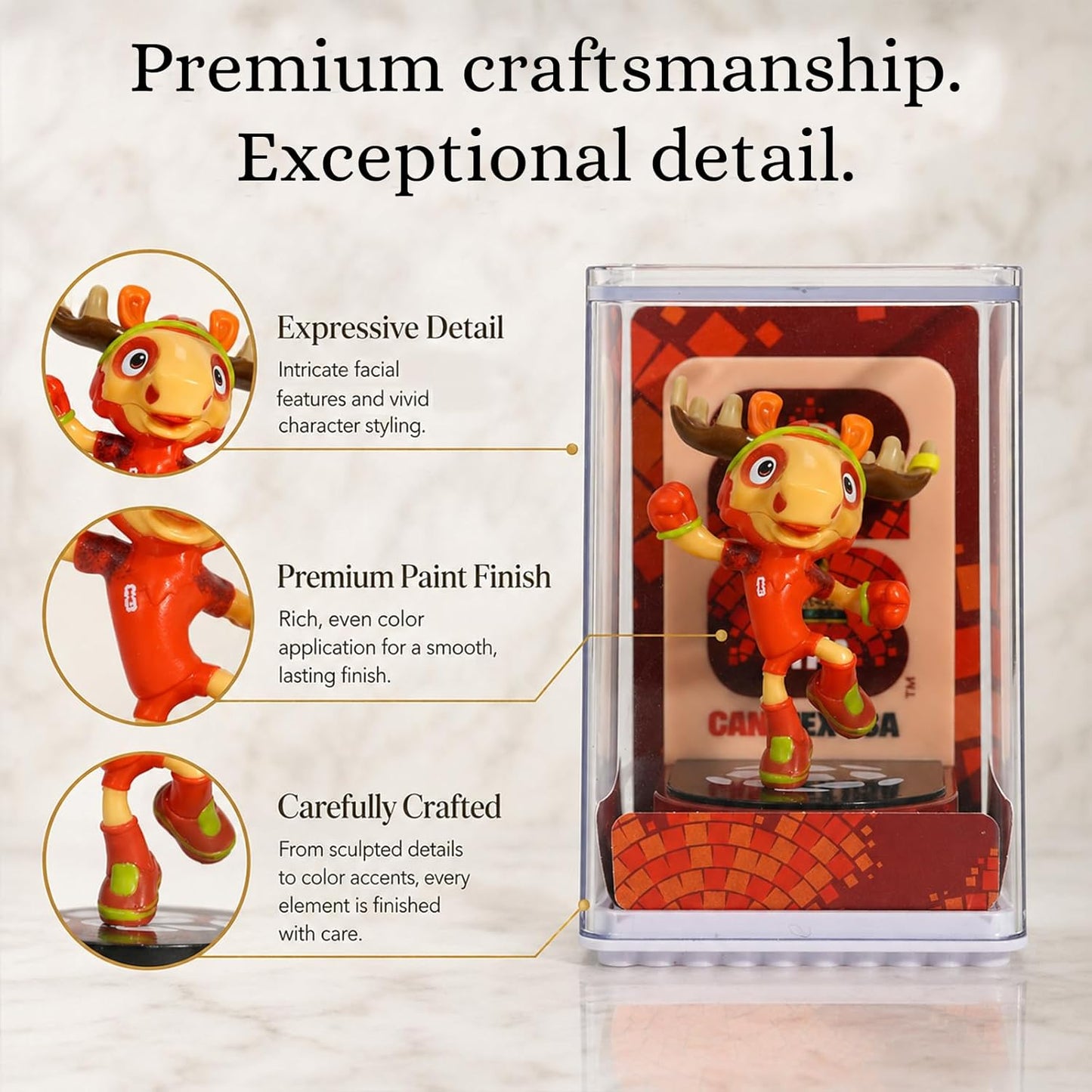 FIFA World Cup 2026 Mascot Figurines Set of 3 (6cm) – USA Eagle, Mexico Jaguar & Canada Moose | Mini Soccer Collectible Gift with Display Case