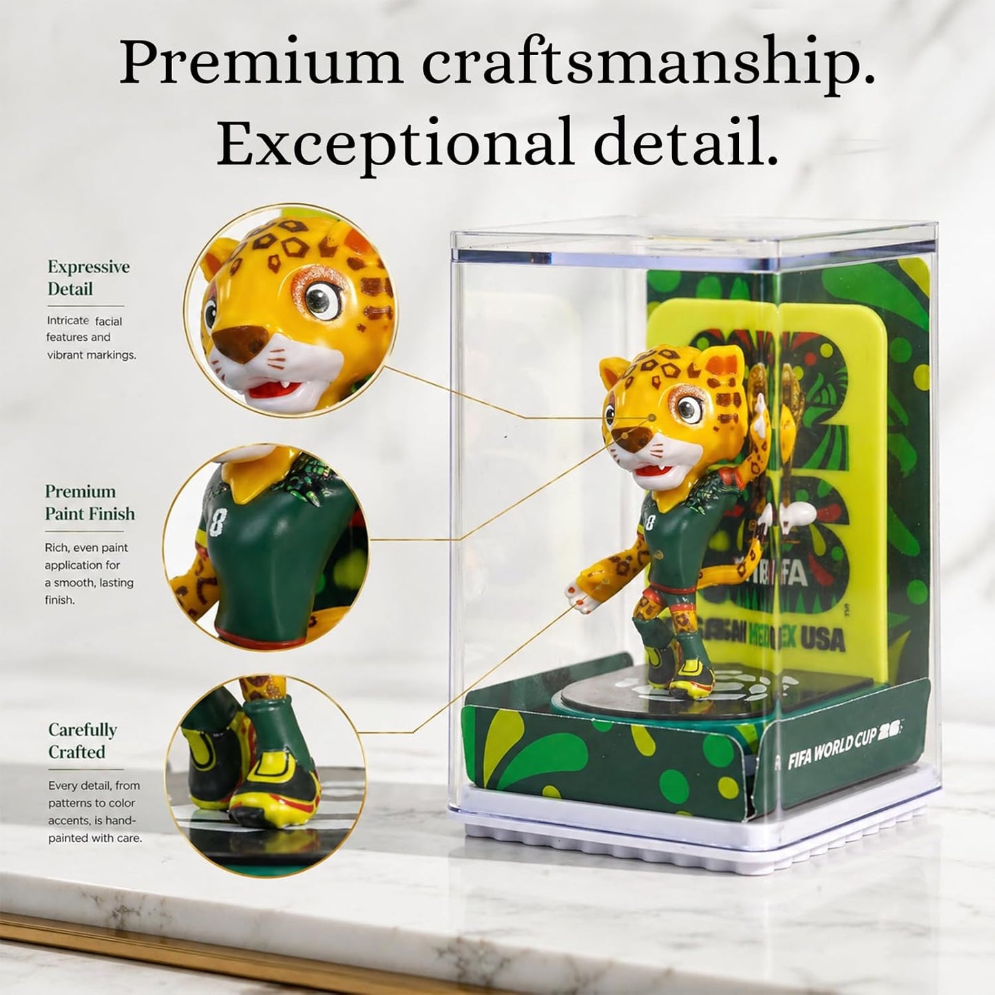FIFA World Cup 2026 Mascot Figurines Set of 3 (6cm) – USA Eagle, Mexico Jaguar & Canada Moose | Mini Soccer Collectible Gift with Display Case