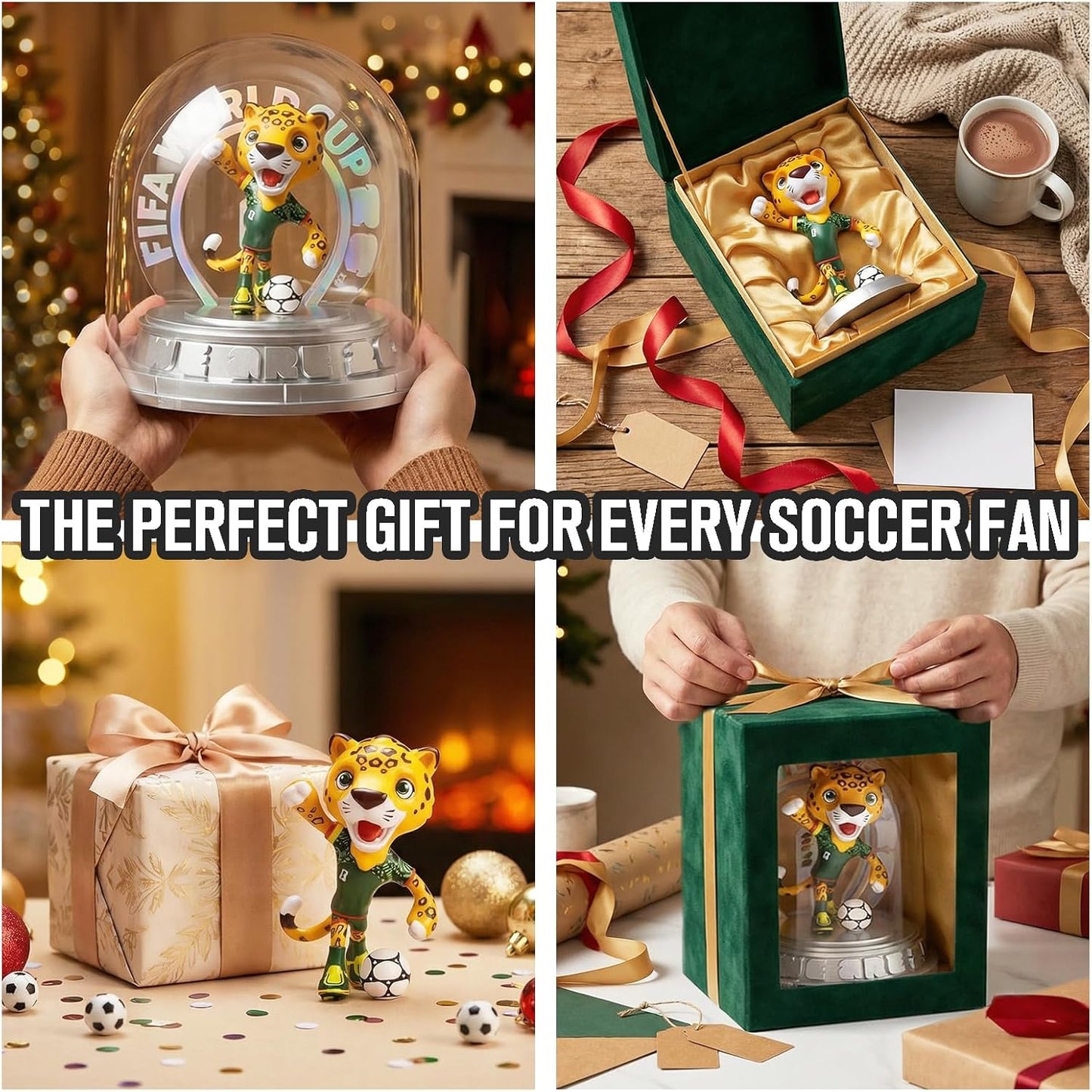 FIFA World Cup 2026 Mexico Mascot Zayu Jaguar Statue – Personalized Laser Engraved | Official Licensed 25cm Display with Acrylic Dome