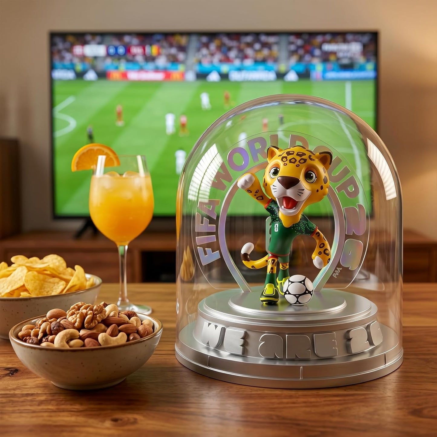FIFA World Cup 2026 Mexico Mascot Zayu Jaguar Statue – Personalized Laser Engraved | Official Licensed 25cm Display with Acrylic Dome